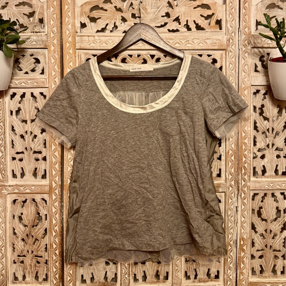 Sacai Gray and Cream Short Sleeve Top